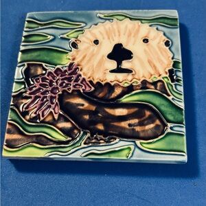 Exquisite Sea Otter & Urchin Ceramic Tile